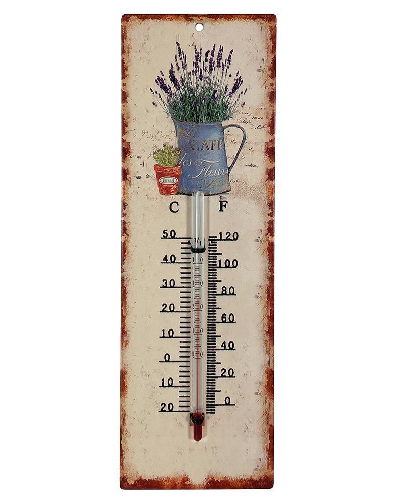 Wandthermometer Cafe Les Fleur Thermometer Lavendel Vintage Nostalgie Blechschild