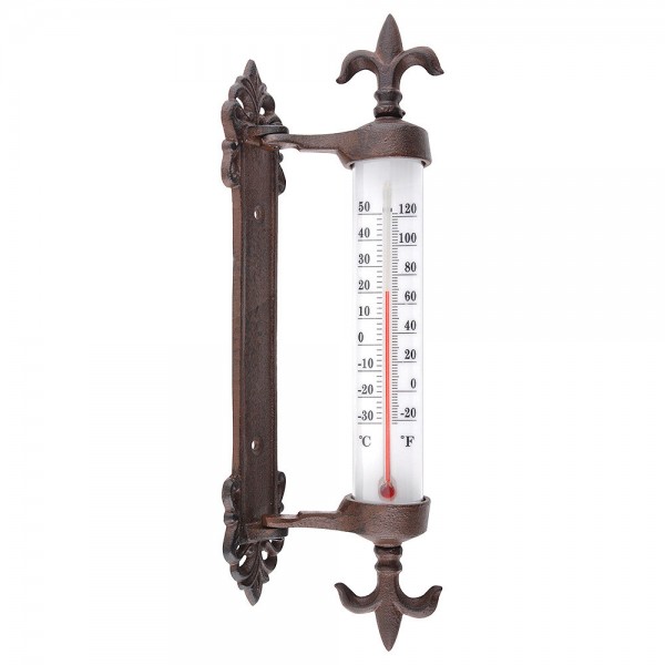 Fensterthermometer Lilie Antik-Stil Wandthermometer beweglich Gusseisen Braun