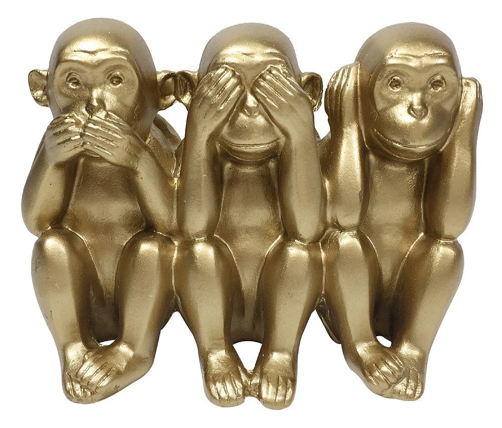 Die Drei Weisen Affen Dekofigur Gold Skulptur sitzend Three Wise Monkeys H 8cm