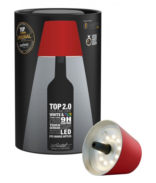 Sompex Flaschenleuchte TOP 2.0 Rot LED RGBW mit Akku