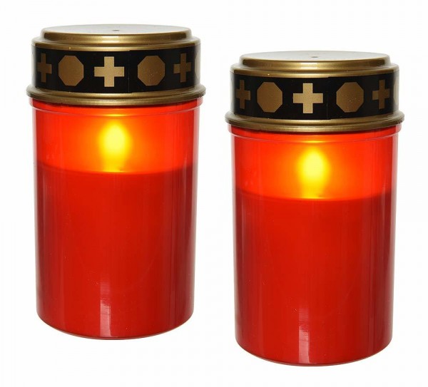 LED Grabkerze Rot Grablicht 2 Stück Grableuchte Flackernd Timer Batteriebetrieb