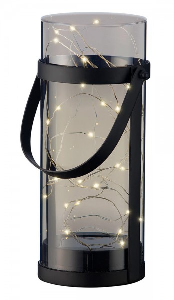 Solar Laterne für Außen LED Solarleuchte mit Henkel Warmweiß Windlicht Grau 25cm