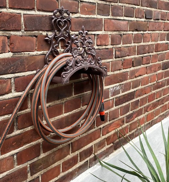 Gartenschlauchhalter Wand-Schlauchhalter Lilie Gusseisen Wandmontage Antik-Stil