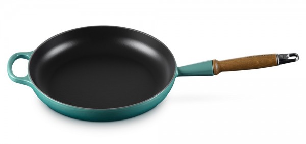 Le Creuset Bratpfanne mit Holzgriff Signature Gusseisen Bleu Riviera Blau 28cm