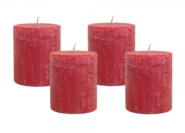 4 Rustic Stumpenkerzen Premium Kerze Rot 8,5x10cm - 60 Std Brenndauer