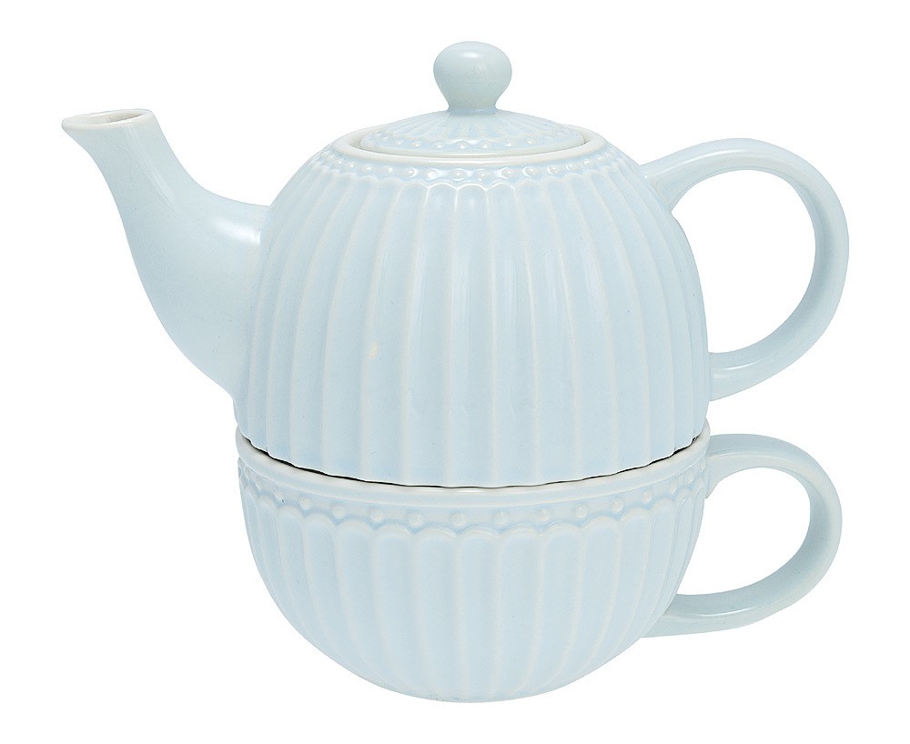 Greengate Tea For One Teekanne & Tasse Alice Pale Blue Steingut Blau