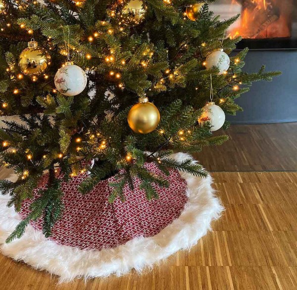 Abdeckung für Christbaumständer Weihnachtsbaum Decke Stoff Rot Weiß Schneeflocke