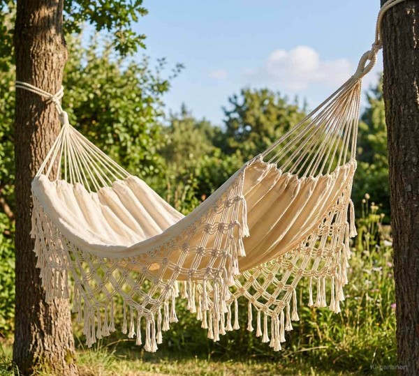 Hängematte Ibiza Fransen Boho Outdoor Camping Tragbar mit Tragetasche 100x200cm