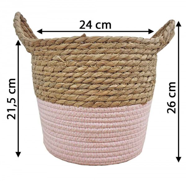 Pflanzkübel Seegras geflochten mit Henkel Korb Pflanzgefäß 2-Farbig Pink