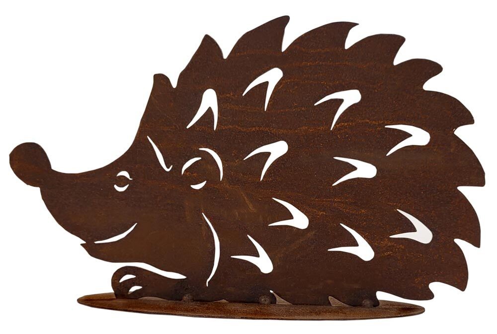 Gartenfigur Igel Rost Metall Gartendeko Rostig für Garten Terrasse 15 x 25 cm
