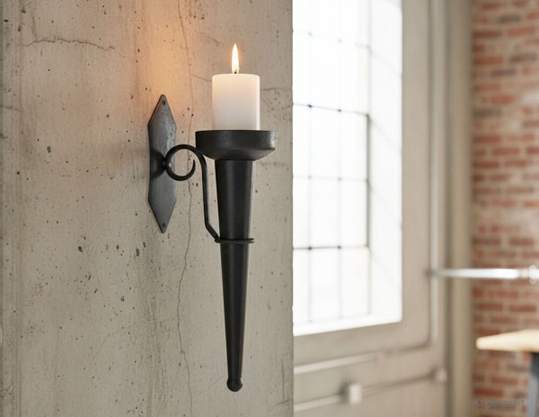Rustikaler Wandkerzenhalter Eisen Ritterstil Burgfackel Schwarz Mittelalter-Stil