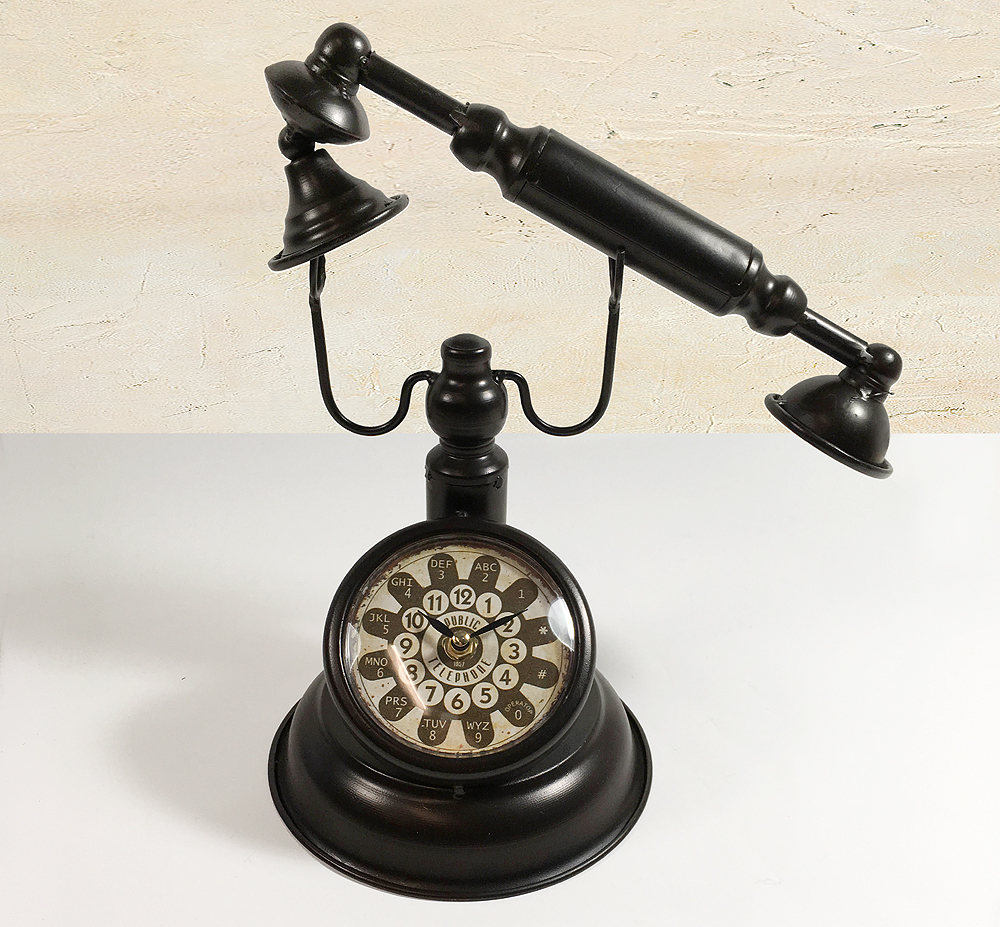 zeitzone Tischuhr Retro Nostalgie Telefon Antik-Stil Uhr Altes Telefon Vintage Braun
