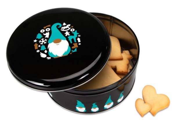 Städter Gebäckdose Wichtel Keksdose Schwarz Rund Weißblech Plätzchendose 22 cm