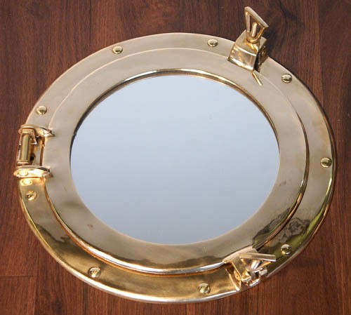 Bullauge Spiegel Nautik Messing Maritim Schiff Nostalgie Antik-Stil 29 cm rund