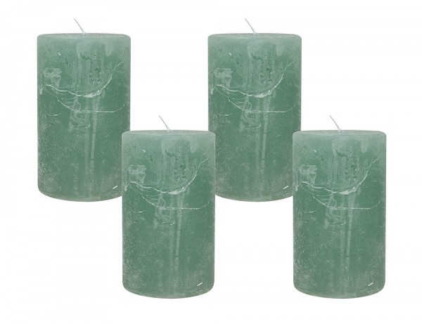 4 Rustic Stumpenkerzen Premium Kerze Mintgrün 6x10cm - 38 Std Brenndauer