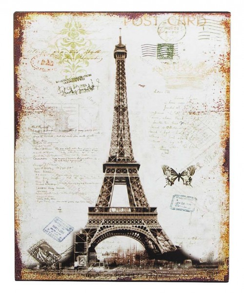 Nostalgie Blechschild Eiffelturm Paris Postkarte Deko-Schild 25x20cm
