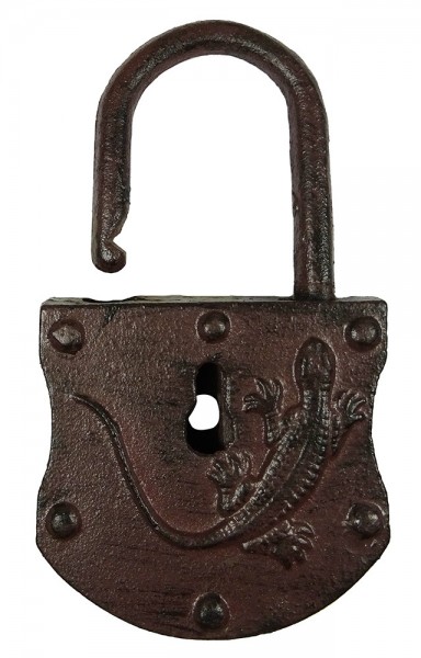 Deko Vorhängeschloss Vintage Salamander Nostalgie 2 Schlüssel Gecko Gusseisen