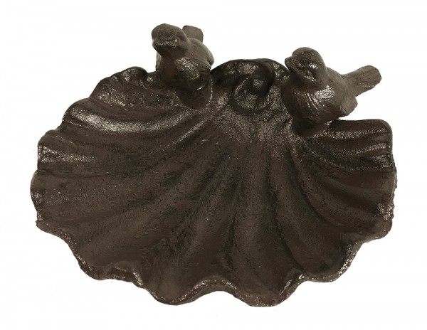 Vogeltränke Vogelbad Muschel 2 Vögel Gusseisen Braun Antik-Stil