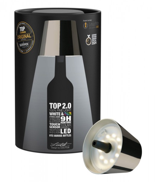 Sompex Flaschenleuchte TOP 2.0 Spacegray LED RGBW mit Akku
