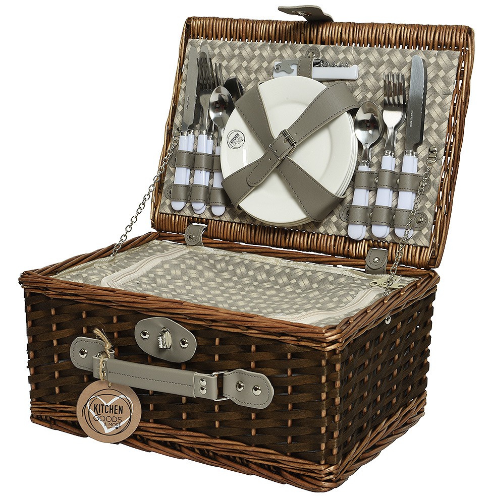 Picknickkorb 4 Personen mit Kühltasche Kühlfach Weidenkorb Vintage-Stil Braun Picknickkorb 4 Personen mit Kühltasche Kühlfach Weidenkorb Vintage-Stil Braun