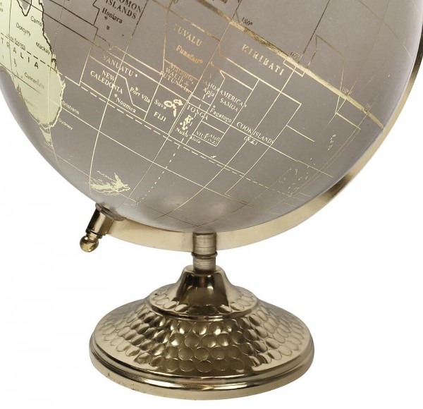 Design Globus Grau-Gold Ø 20cm – Edle Weltkugel mit Metallfuß für Büro & Deko