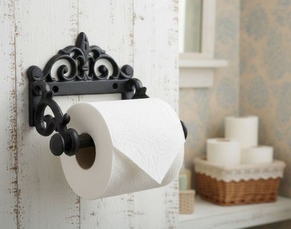Toilettenpapierhalter Lilie Vintage Gusseisen WC-Papierhalter Antik-Stil Schwarz