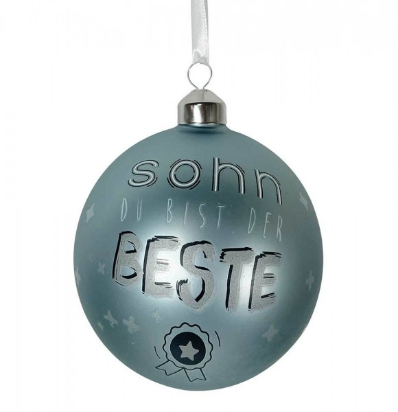 Christbaumkugel - Sohn du bist der Beste - Weihnachtskugel Echt Glas Blau
