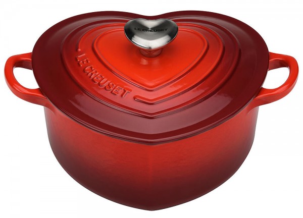 Le Creuset Herzbräter mit Herzknopf Gusseisen Kirschrot