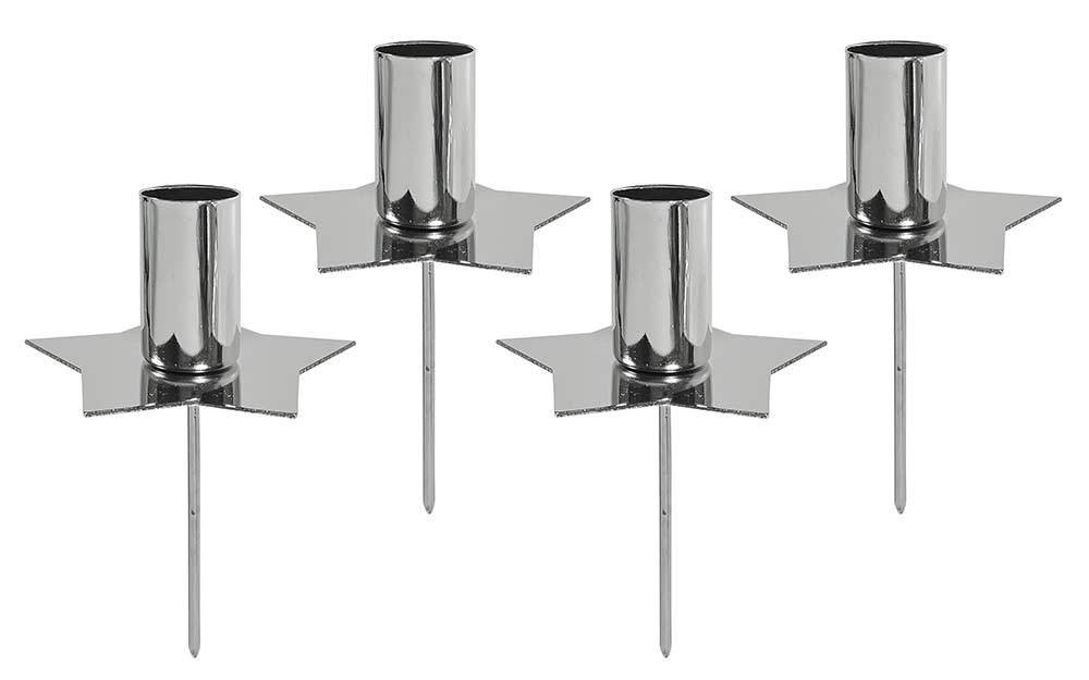 Kerzenhalter Adventskranz Kerzenstecker 4 Stück Metall Silber Stern Weihnachten