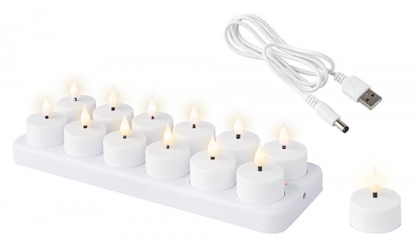 LED Teelichter warmweiß 12 Stück Teelicht flackernd Aufladbar USB Ladestation