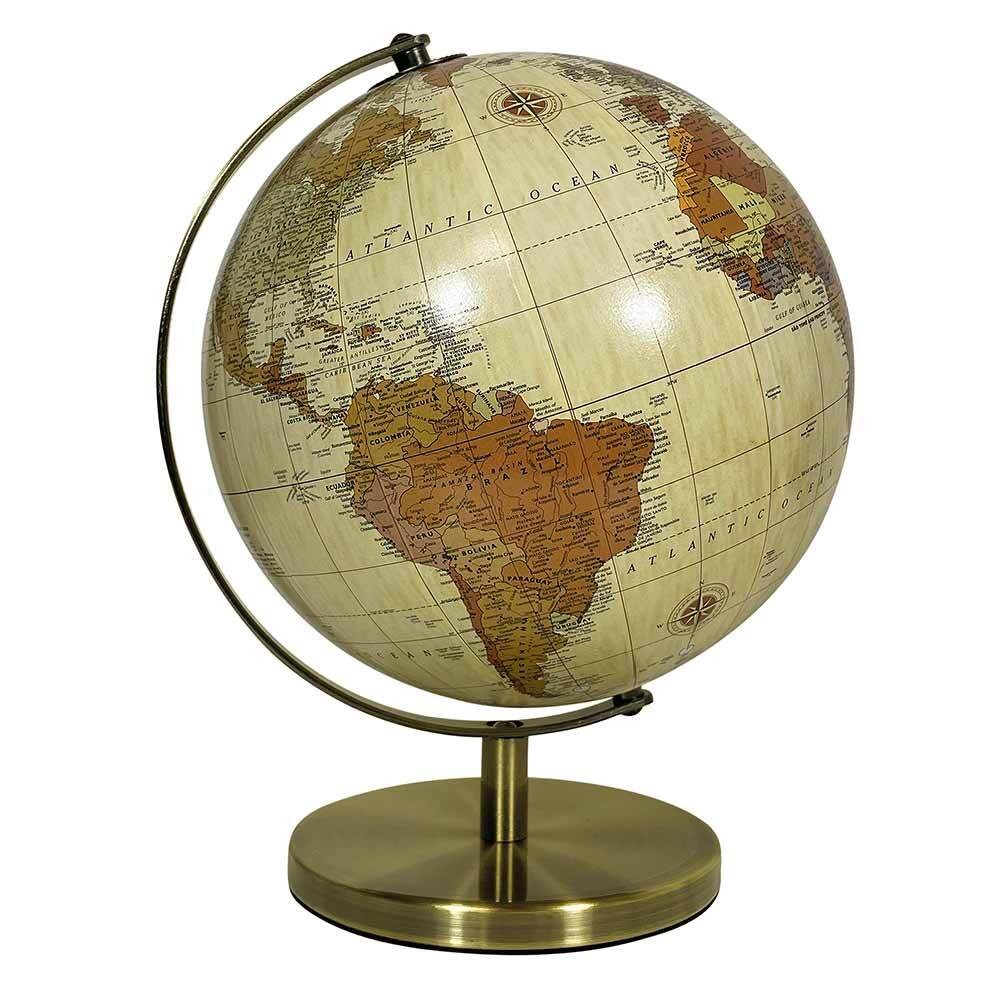 Globus Creme Weltkugel mit Ständer Gold Standglobus Erde Atlas Ø 18cm