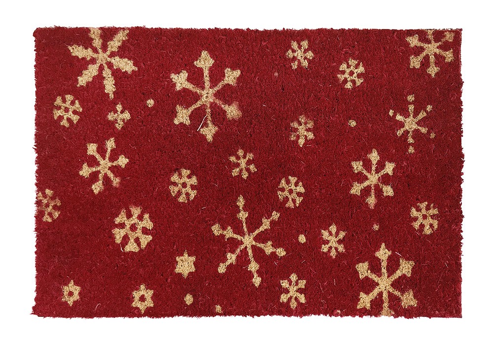 Fußmatte Winter Schneeflocken Weihnachten Fußabtreter Kokos Rot/Beige 60x40cm