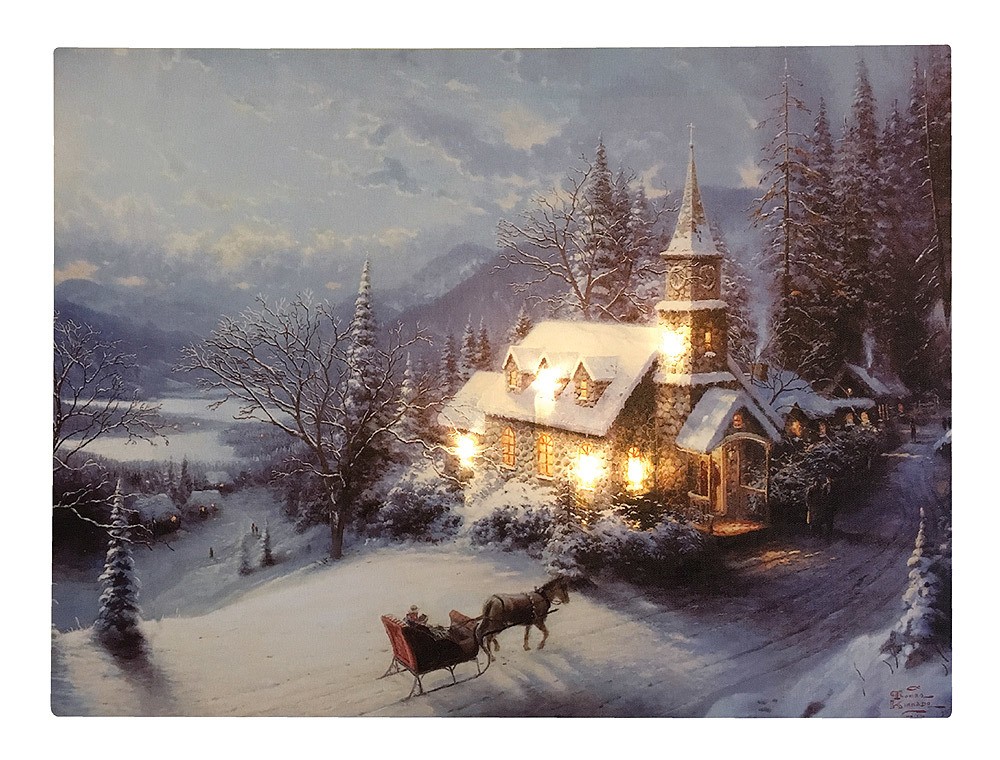 led bild winterlandschaft kirche in den bergen weihnachten